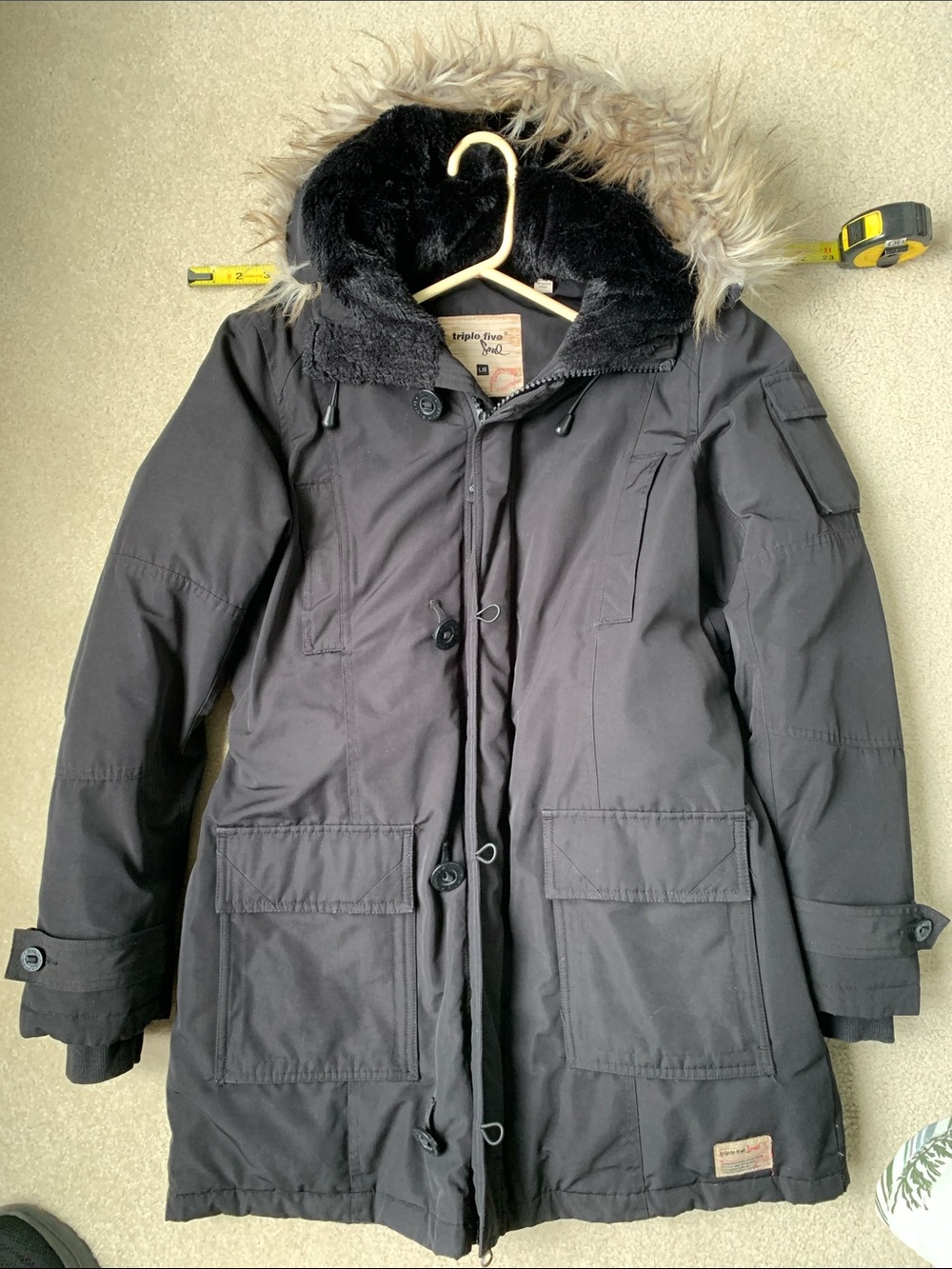 Triple Five Soul Black Parka with Faux-Fur Trim